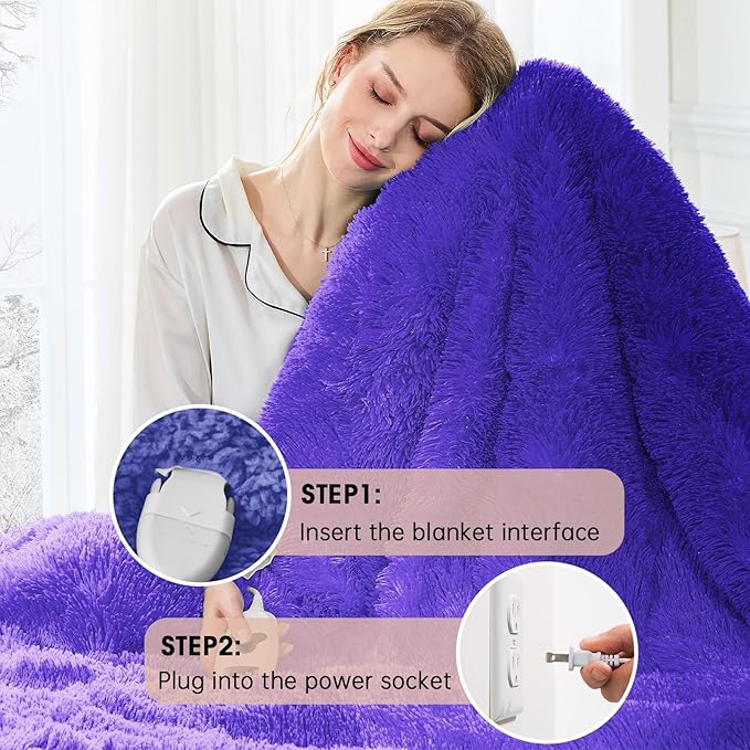 Heated Electric Blanket Twin,Warm Winter Birthday Gifts for Women Her Grandma–Faux Fur with Soft Sherpa,10 Heat Settings,5 Time Settings with Fast Heating, 62x84, Sunset Purple