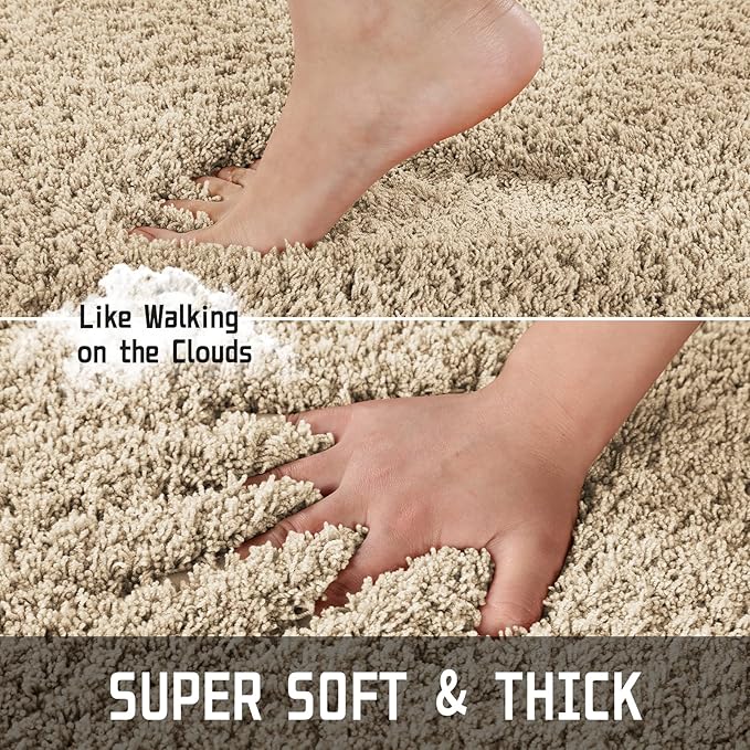 Yimobra Bathroom Rugs Non Slip Washable, Ultra Soft and Water Absorbent Bath Mats, Plush Fluffy Shower Mat Outside, Dries Quickly, Microfiber Thick Matts for Bathroom Floor/Sink, 24x17, Pure Beige
