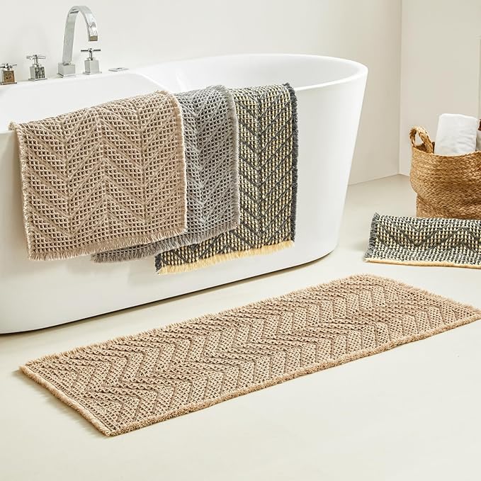 BohoBath Matts,Upgraded Waffle Super Absorbent Bath Mat,Bathroom Rugs Non Slip Washable, Quick Dry Shower Mats, Ultra Soft Bath Mats for Bathroom Floor,Gray,19"*48"