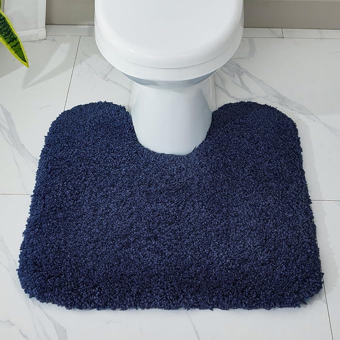 Toilet Rug 22x24 Navy Non Slip Fluffy Toilet Floor Mat U Shaped Washable Bathroom Contour Rug for Toilet Absorbent Thick Toilet Carpet
