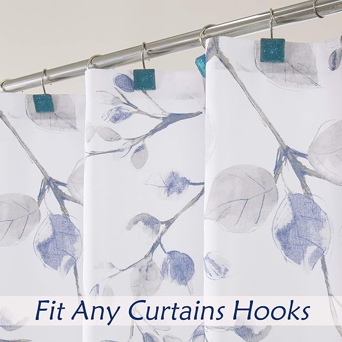 Central Park Navy Blue Leaf Shower Curtain Water Resistant Decorative Sweeping Floral Print Canvas Bathroom Spa Hotel Shower Curtain with Buttonholes (White, 70"x72")