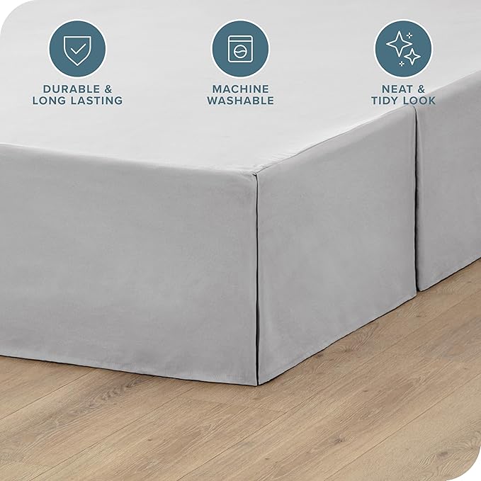 Bare Home California King Bed Skirt - 15-Inch Tailored Drop Easy Fit - Bed Skirt for Cal King Beds - Center & Corner Pleats (Cal King, Light Grey)