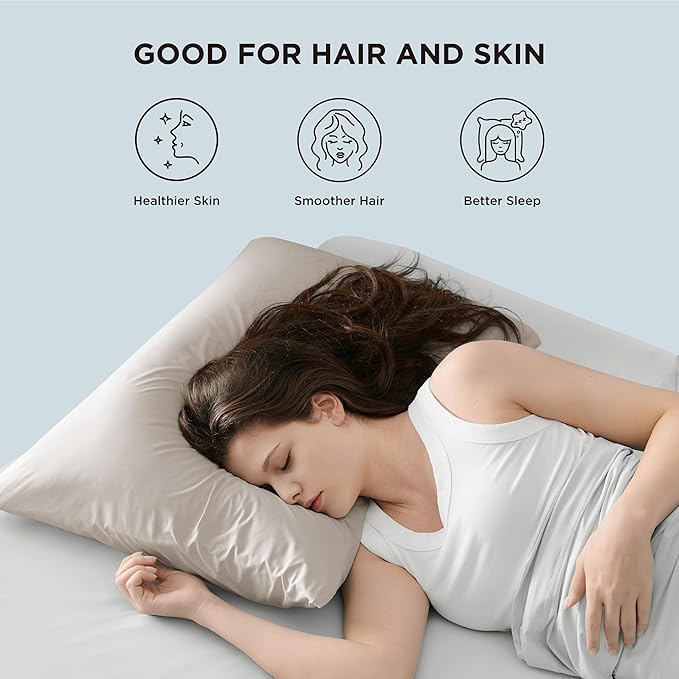 Bedsure Cooling Pillow Cases, Zipper Pillow Cases Queen Size Set of 2, Cool Pillowcases for Hot Sleepers & Night Sweats, Soft & Breathable Cold Pillow Cover for Hair & Skin, Gift, Beige, 20x30 Inches