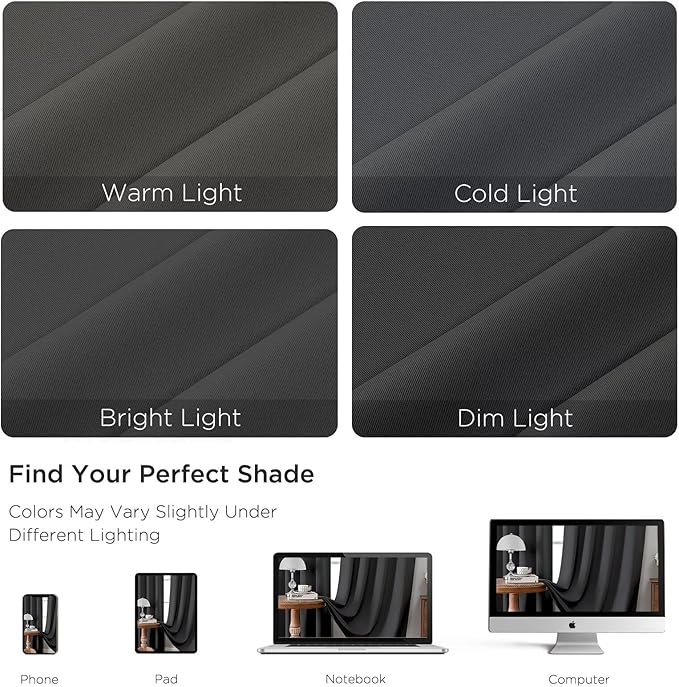 CUCRAF Dark Grey Blackout Curtains 63 inch Length 2 Panels Set, Rod Pocket Room Darkening Drapes for Bedroom Living Room, Insulated Thermal Light Blocking Window Curtain (W52 x L63 Inch)