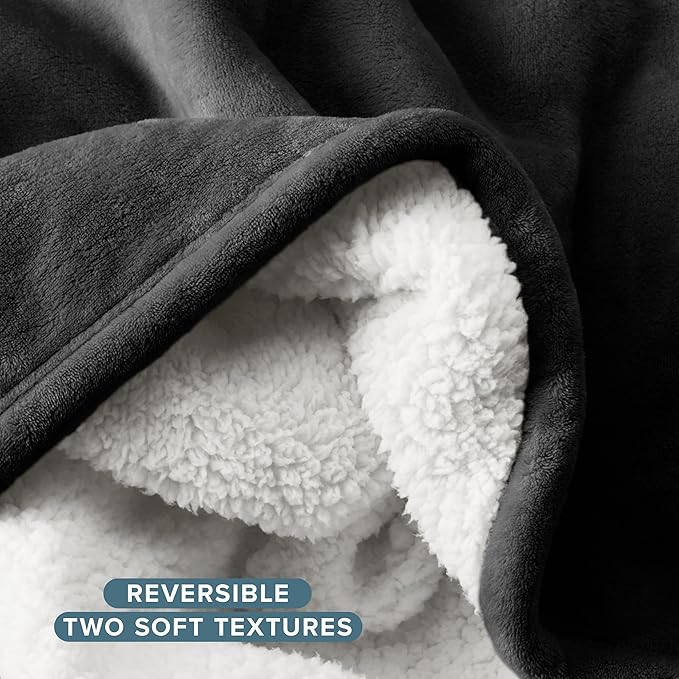Bare Home Sherpa Fleece Blanket - King Size - Blanket for Bed, Sofa, and Couch - Warm & Lightweight - Fluffy & Soft - Reversible (King, Black)