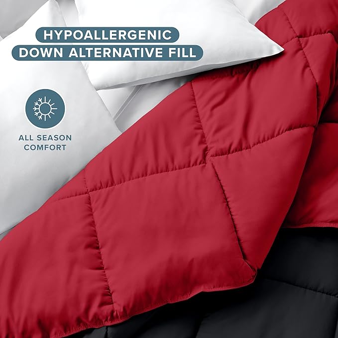 Bare Home King/California King Comforter - Reversible Colors - Goose Down Alternative - Ultra-Soft - Premium 1800 Series - All Season Warmth - Bedding Comforter (King/Cal King, Black/Red)
