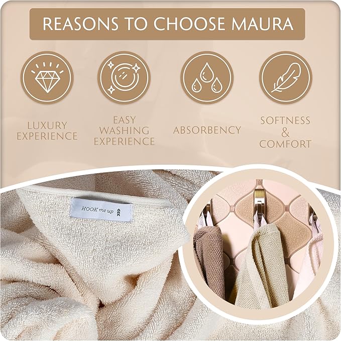 MAURA Basics Performance Bath Towels 100% Turkish Cotton with Hook Loops. Extra Large Luxury Absorbent Plush Towel Sets for Bathroom, Daily Use American Standard Size 27”x54”, Cream