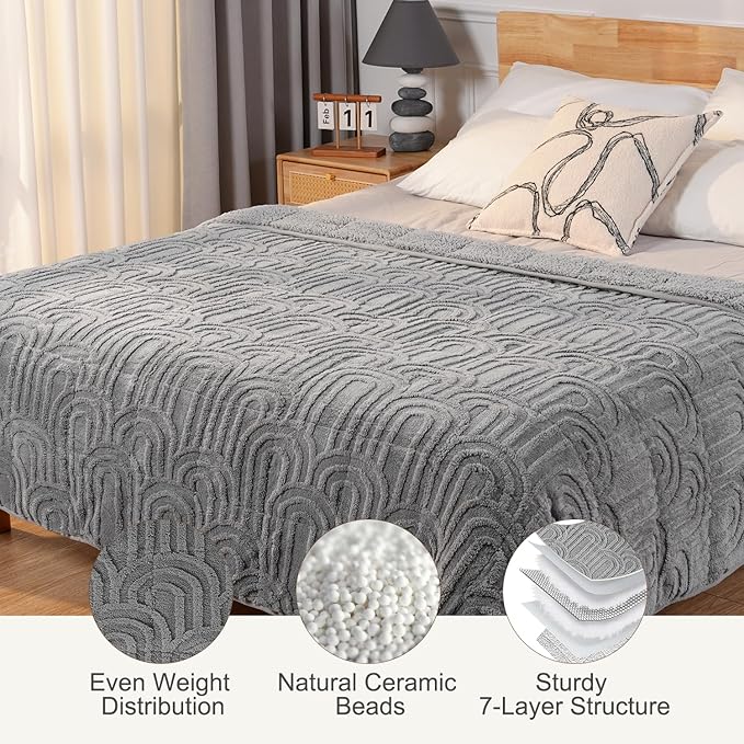 Sherpa Fleece Adult Weighted Blanket Great for Sleep, 15 lbs Dual Sided Soft Fuzzy Heavy Blankets for Couch Bed Sofa, Cozy Warm Fluffy Arched Jacquard Throw for Winter (Grey, 48" x 72", 15 Pounds)