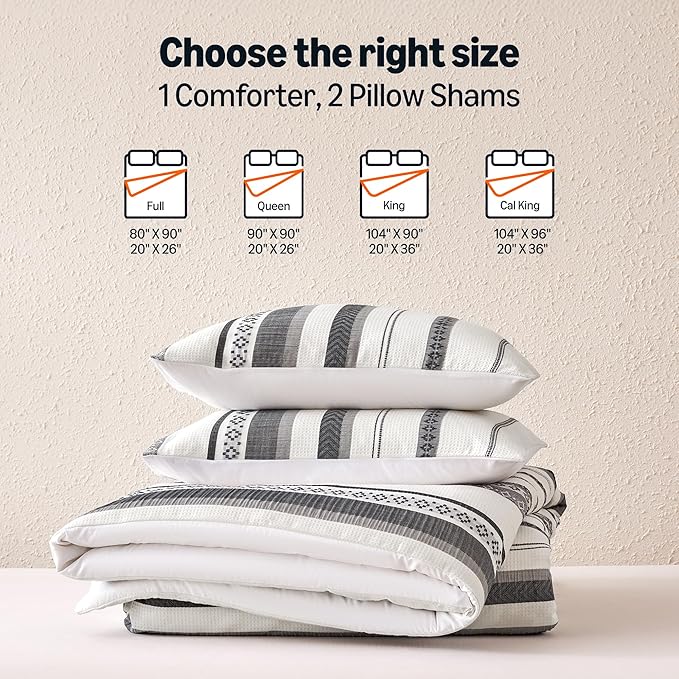 Amazon Basics Waffle Weave Microfiber 3-Piece Duvet Cover Set, Includes 1 Duvet Cover and 2 Pillow Shams, King, Grey Striped