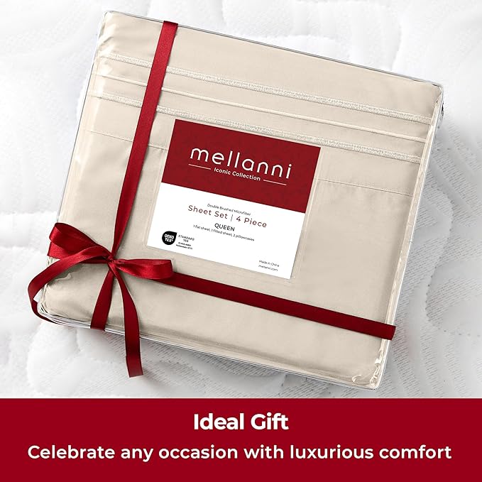 Mellanni Twin Sheets Set - 3 PC Iconic Collection Bedding - Hotel Luxury, Extra Soft, Cooling Bed Sheets - Wrinkle, Fade, Stain Resistant (Twin, Beige)