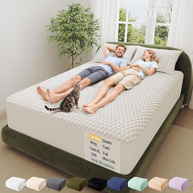 OhGeni 100% Waterproof Mattress Protector, California King Pad, Fits 6"-20" Mattresses Deep Pocket, Cooling for Taller Person, Breathable Fitted Sheets, Soft Bed Cover, Noiseless, Machine Washable