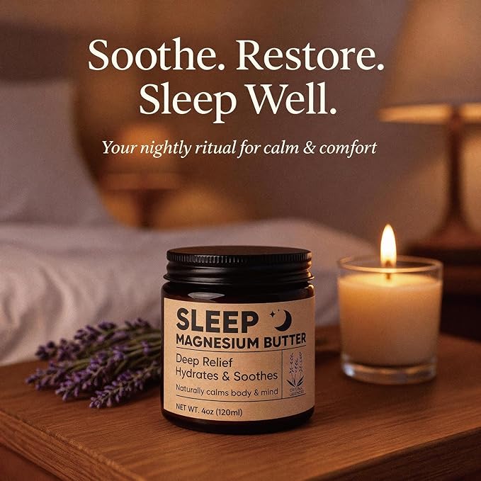 Magnesium Butter for Sleep, Nighttime Magnesium Cream for Leg & Foot – with Shea & Mango Butter, Arnica & Essential Oils for Relaxation, Restful Sleep & Leg Comfort(Lavender) (1)