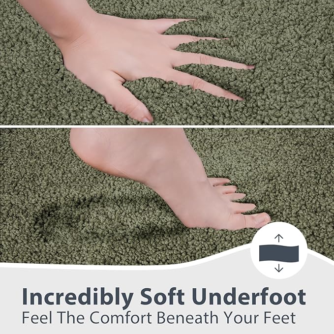 Bathroom Rugs 24" x 36", Non-Slip Extra Soft Absorbent Bath Rugs, Machine Washable Quick Dry Bath Mats for Bathroom Floor, Shower, Bathtub and Sink, Olive Green & Green