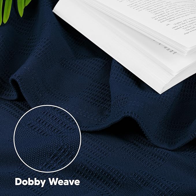 Utopia Bedding Navy 100% Cotton Blanket [Queen Size - 90x90 Inch] 350GSM Lightweight, Soft and Breathable Thermal Blanket for All Seasons