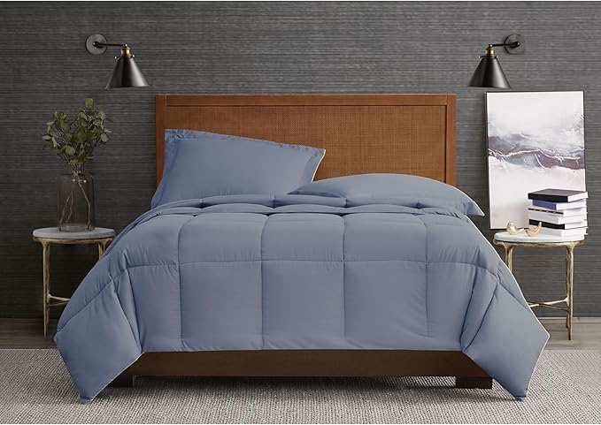 London Fog Garment Washed Solid Comforter Set Blue Microfiber 3-Piece King Comforter Set, Solid Themed, Adult and Teen, Oeko-TEX Certified