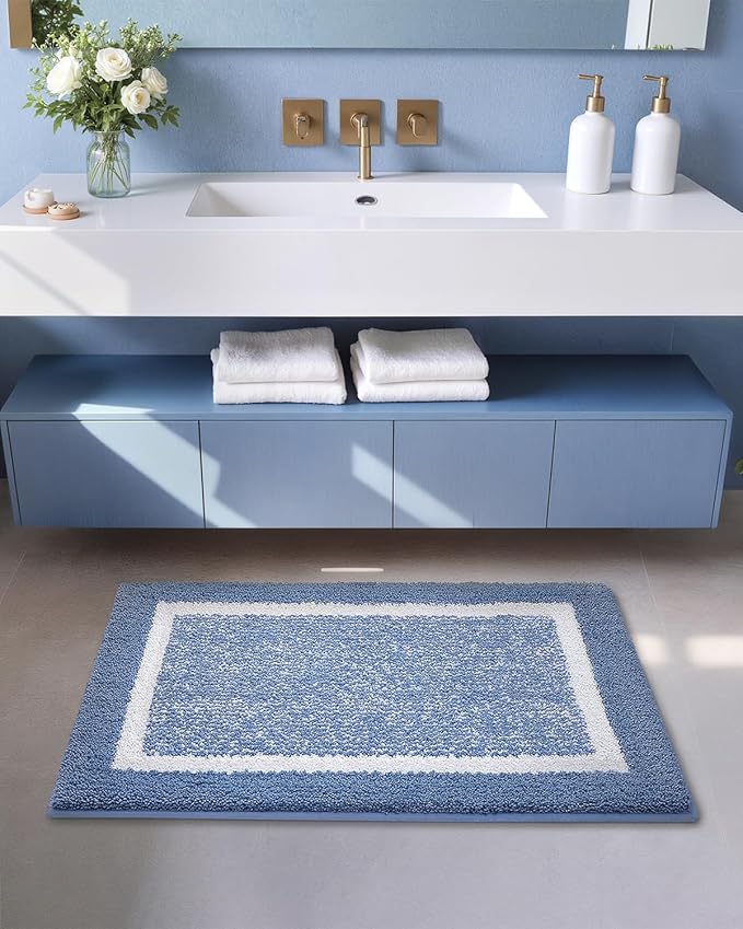 Color&Geometry Simple and Stylish Large Bath Mats for Bathroom Non Slip, 24"x36" Light Blue Bathroom Rugs, Absorbent, Soft, Washable, Microfiber Shower Mat