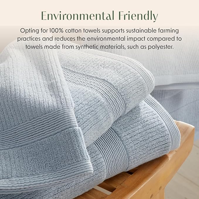 Springtree Home Blue Bath Towels Set of 4 | Ribbed Textured | 100% Combed Cotton | Absorbent Quick-Dry Towels for Bathroom | Oeko-TEX® Standard 100 Cotton | Mauro Collection - Blue Fog