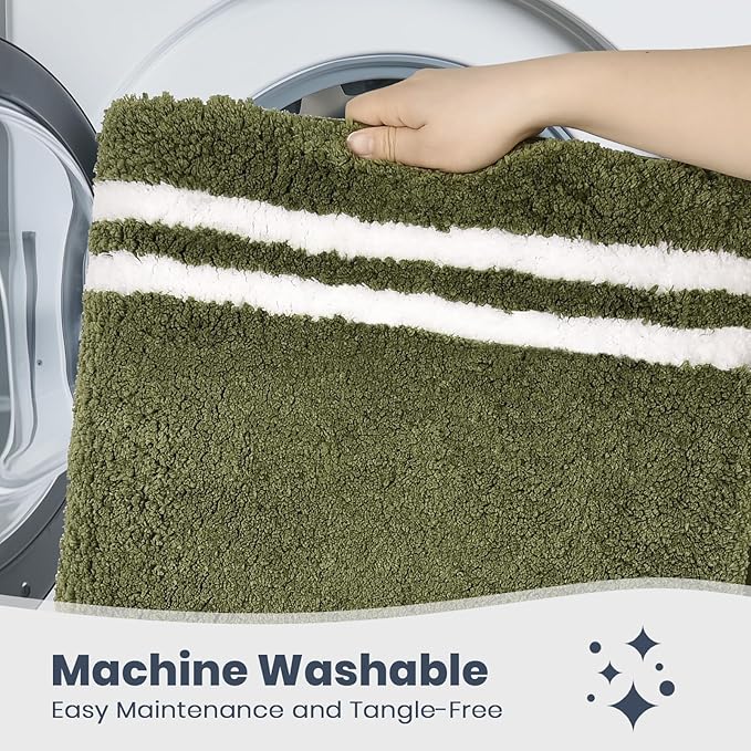 PURRUGS Bathroom Rug Non-Slip Machine Washable 20" x 30", Super Absorbent and Quick Dry Shaggy Microfiber Bath Mat, Extra Soft and Plush Bath Rug for Bathtub, Shower and Sink, Olive Green