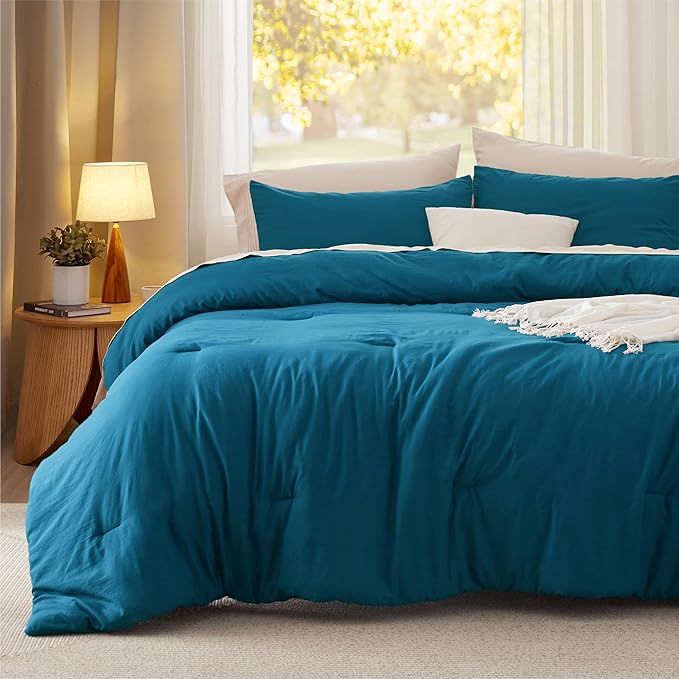 Bedsure Twin/Twin XL Comforter Set, Teal Soft Prewashed Bedding for All Seasons, 2 Pieces GentleSoft™ Warm Down Alternative Bed Set, 1 Lightweight Comforter (68"x88") and 1 Pillowcase (20"x26")