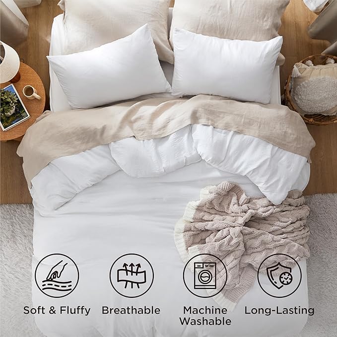 Bedsure Twin/Twin XL Comforter Set, White Soft Prewashed Bedding for All Seasons, 2 Pieces GentleSoft™ Warm Down Alternative Bed Set, 1 Lightweight Comforter (68"x88") and 1 Pillowcase (20"x26")