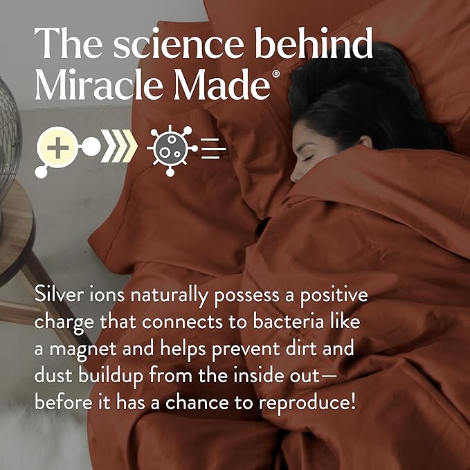Miracle Made Extra Luxe Soft Cooling Pillowcase, 2-Piece Silver-Infused Cotton Fabric – Lightweight, Thermoregulating, Breathable Cover for Sensitive Skin, Standard Size, Terracotta