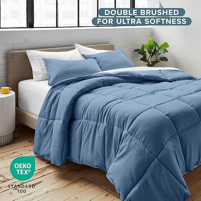 Bare Home Comforter Set - Queen Size - Ultra-Soft - Goose Down Alternative - Premium 1800 Series - All Season Warmth (Queen, Coronet Blue)