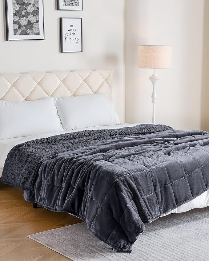 Uttermara Weighted Blanket Twin 15 Pounds for Adults, Sherpa Weighted Blanket for Couch Bed, Ultra Fluffy Warm Sherpa Cozy Plush Flannel Fleece, Heavy Blanket Great for Calm, 48"x72" Dark Grey