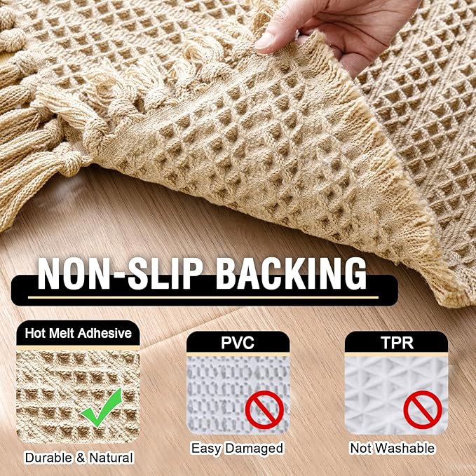 H.VERSAILTEX Waffle Bath Mat Super Absorbent Boho Bath Mat Non Slip Bath Rugs for Bathroom Floor Machine Washable Dry Fast Bathroom Rugs with Tassels, 24" x 36", Sand