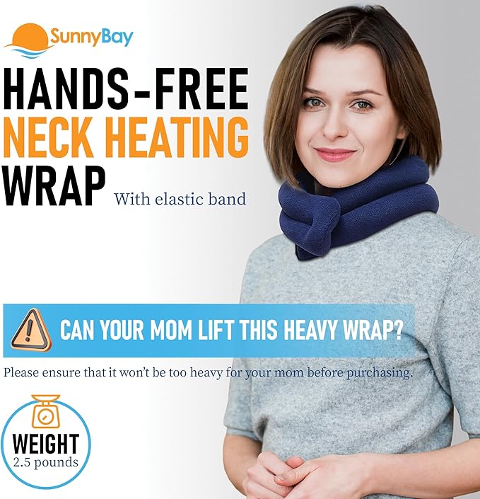 SunnyBay Microwave Heating Pad, Microwavable Heated Neck and Shoulder Wrap, Hands-Free Weighted Moist Hot or Cool Pack, Soft Fleece Cover and Flaxseed Filling, 26 Inch Length, Made in USA, Navy