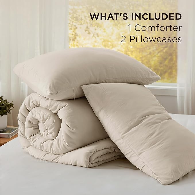 Bedsure King Size Comforter Set, Sand Soft Prewashed Bedding for All Seasons, 3 Pieces GentleSoft™ Warm Down Alternative Bed Set, 1 Lightweight Comforter (104"x90") and 2 Pillowcases (20"x36")