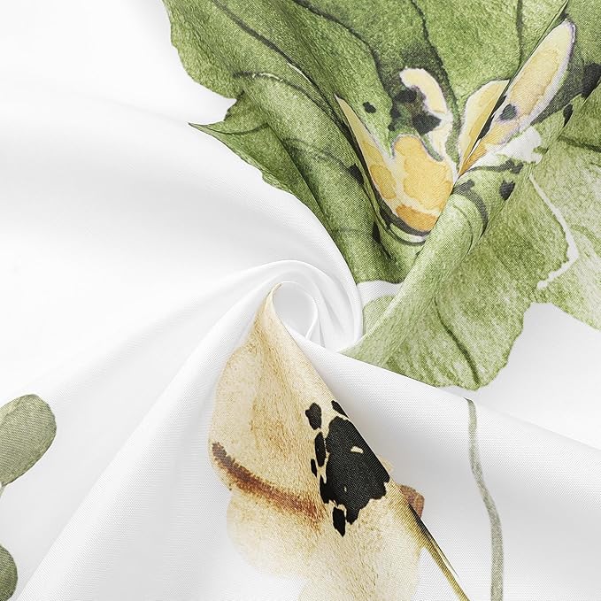 Gibelle Long Shower Curtain 72 x 78, Watercolor Floral Fabric Shower Curtain, Olive Green Beige Flower Decorative Bathroom Shower Curtain Set with Hooks