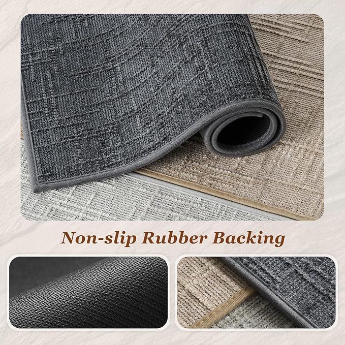 AMOAMI Bath Mat Non Slip Super Absorbent Quick Dry Bath Mats for Bathroom Floor Rubber Backing Washable Bathroom Rugs Modern Woven Jacquard Mat, Beside Tub Bath Rugs, 24" x 36", Darkgrey