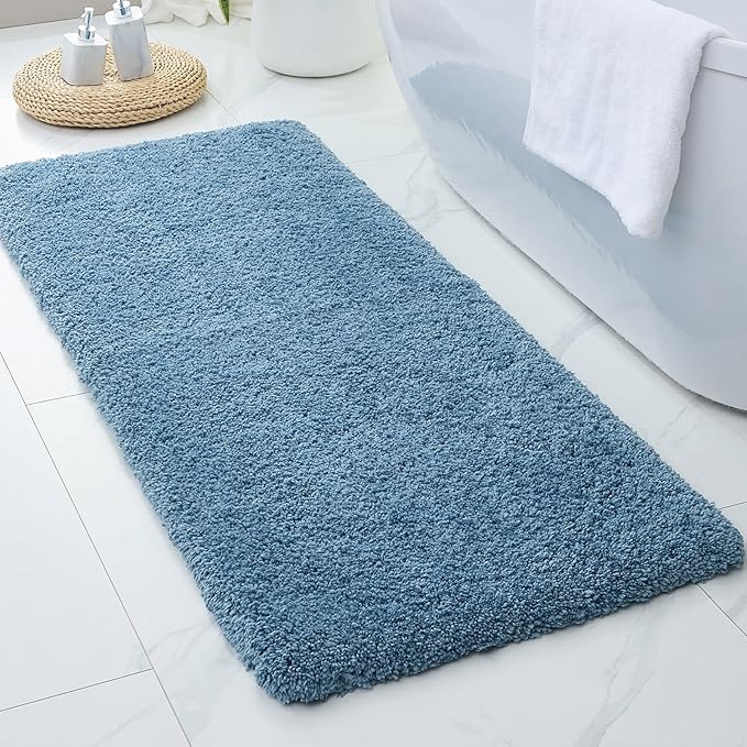 Blue Bathroom Rug 24x48 Non Slip Fluffy Bath Mat for Bathroom Floor Washable Plush Luxury Bath Rug for Tub Soft Shaggy Absorbent Shower Sink Mat
