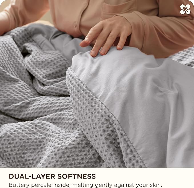 Bedsure Cotton Duvet Cover Set - 100% Cotton Waffle Weave Grey Duvet Cover California King Size, GentleSoft™ and Breathable Cal King Bedding Set for All Season, 3 Pieces, 104"x98"