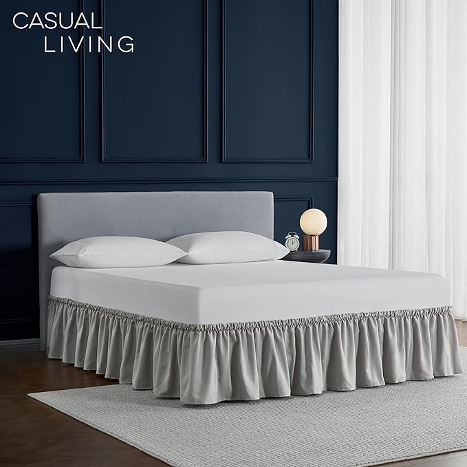 Bed Skirt Full Bed Skirt Wrap Around Ruffled Box Spring Cover, Easy Install, Washable 15" Drop Elastic Dust Ruffle by Casual Living, 54-inch x 75-inch, Grey