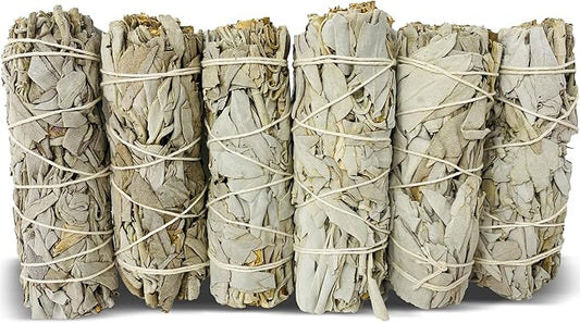 White Sage Sticks Pack of 6, Sage Smudge Kit 4'' Long Dried Sage Sticks for Meditation, Smudging and Cleansing, Getting Rid of Negative Energy, Sustainably Grown California Sage