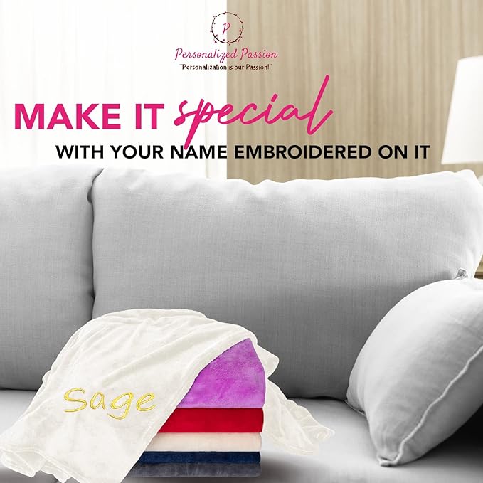 Personalized Blankets for Adults - Custom Blanket with Embroidered Name or Monogram - Soft Fleece Throw Cover for Bed & Couch - Cream (60"x80")