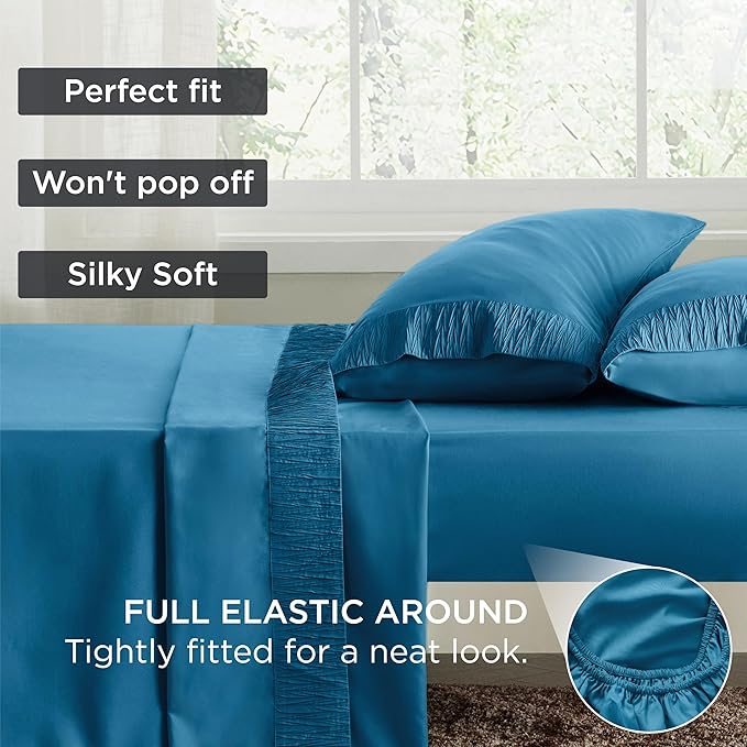 Bedsure King Size Sheets Set - 4 Pieces Soft King Sheets - Breathable & Cooling - Hotel Luxury - Easy Care Polyester Microfiber Bedding for Women, Men, Teal Blue