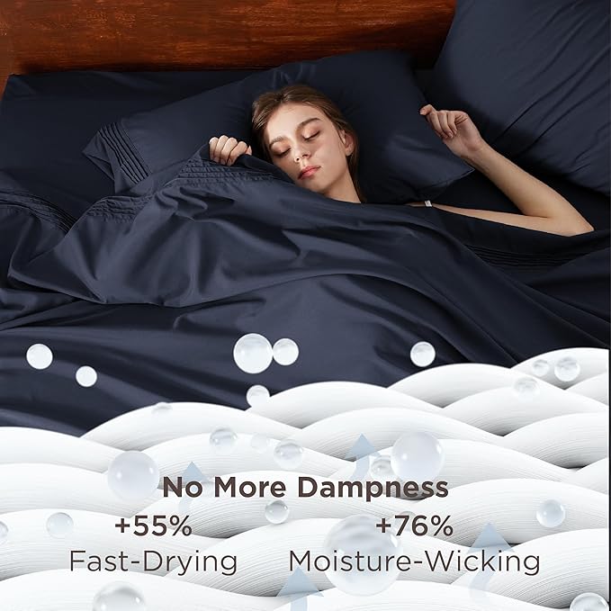 Bedsure Deep Pocket Full Size Bed Sheets Set - Fits Mattresses Up to 21 Inches Thick - 4 Piece GentleSoft Bed Sheets, Moisture Wicking, Soft & Cooling Bedsheet & Pillowcases, Easy & Secure Fit, Navy