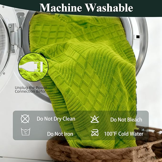 Heated Blanket Electric Throw, 50"X60" Heating Blanket Waffle with 12 Heat Levels, Fast Heating Blanket with 1-12 Timer with ETL & FCC for Bed Home Office Sofa (Trend Green)