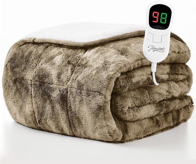 Homemate Heated Weighted Blanket for Adults - 72"x84" 20lbs Electric Throw Fast Heating Heavy Blanket 1/2/4/6/8 Hour Auto Off 10 Heat Levels Over-Heat Protection Luxury Faux Fur Sherpa