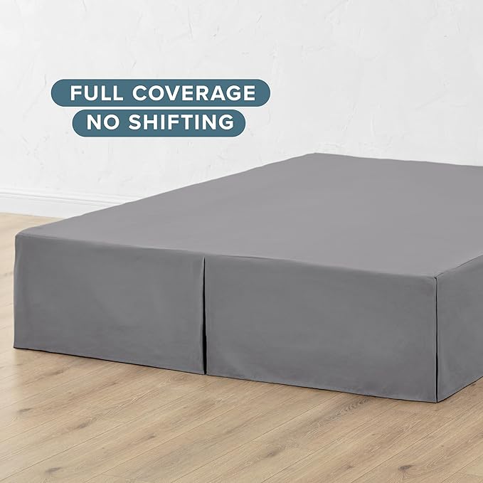 Bare Home Twin XL Bed Skirt - 15-Inch Tailored Drop Easy Fit - Bed Skirt for Twin Extra Long Beds - Center & Corner Pleats (Twin XL, Grey)