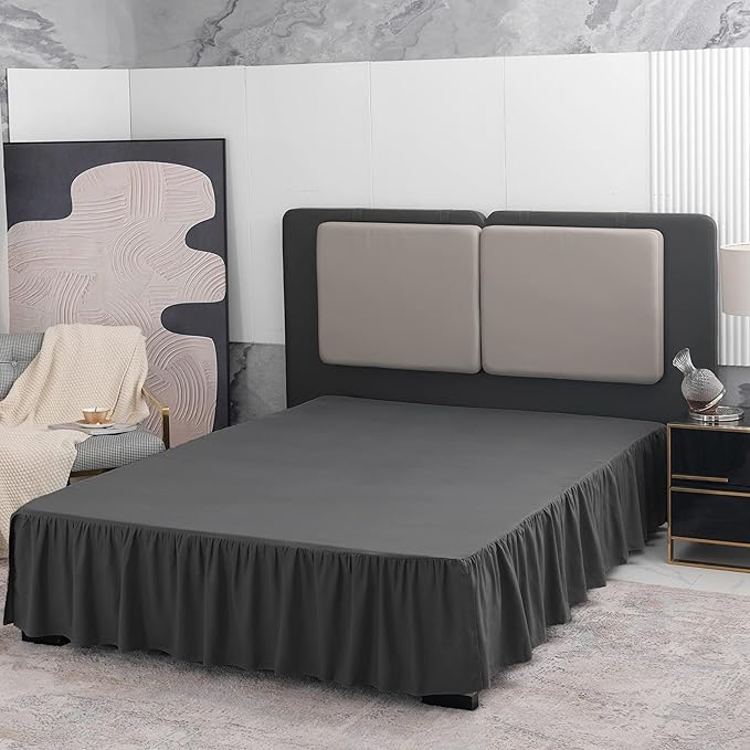TSUTOMI Black Bed Skirt Full Size Ruffled Bed Skirt with Split Corners, Full Bed Skirt 12 Inch Drop, Full Size Bed Skirt Black for Ruffled Bed Skirt with Split Corners, Bed Skirt Full Size
