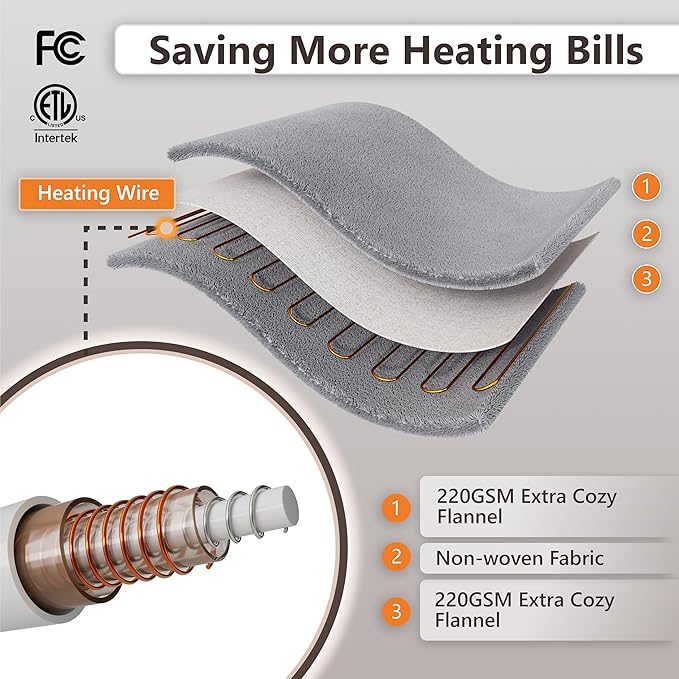 Wapaneus Heated Blanket Electric Full Size 72"x84" with 10 Heating Levels 12 Timer Settings and 8 Hours Auto-Shut Off,Flannel Fast-Heating Electric Blanket,ETL Listed Machine Washable,Ivory