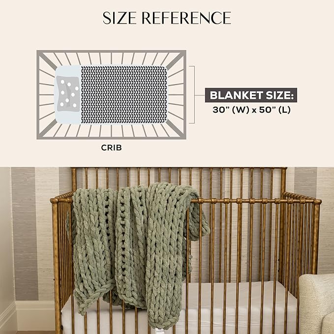Samiah Luxe Sage Green Chunky Knit Blanket Throw 50x30", Chunky Knit Throw Blankets for Living Room Decor or Boho Decor, Personal Lap Blanket for Couch or Bed, Cable Knitted Crochet Lap Blankets