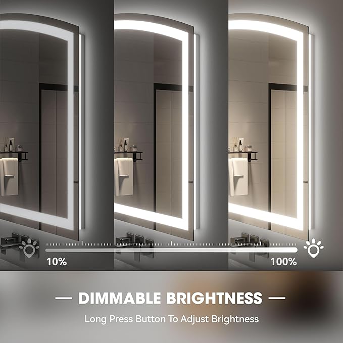 Hasipu 60x36 Inch LED Bathroom Mirror Arch Vanity Mirror with Lights Frontlit Smart Touch Sensor Dimmable 3 Colors Temperature Shatterproof Wall-Mounted Vanity Mirror Metal Frame