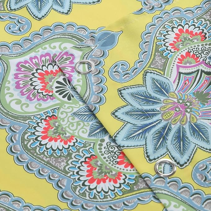 Extra Long Shower Curtain 90 Inches, Water Repellent Fabric with Vibrant Brazilian Medallion Print, 12 Metal Grommets & Weighted Hem, 72x90 Inches