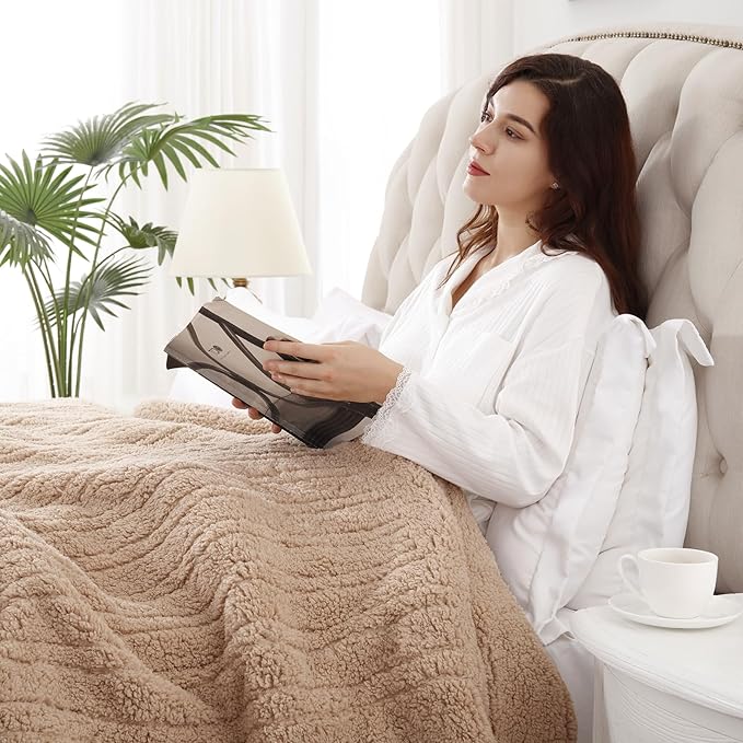 Westinghouse Electric Blanket Full Size, Soft Plush Sherpa Heated Blanket with 10 Heating Levels & 1-12 Hours Auto-Off, Machine Washable, 80x84 inches, Camel