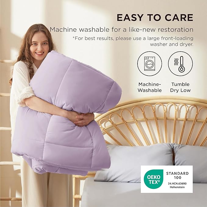 Bedsure Comforter Duvet Insert - Quilted Comforters Oversized King Size, All Season Duvet, GentleSoft Down Alternative Bedding, with 8 Tabs, Gifts for Women, Light Purple, Oversized King 116x98 Inche
