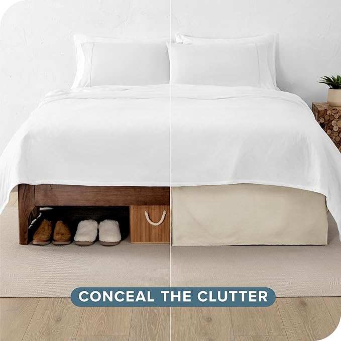 Bare Home Full Bed Skirt - 15-Inch Tailored Drop Easy Fit - Bed Skirt for Beds - Center & Corner Pleats (Full, Sand)